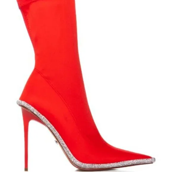 AZALEA WANG "" A THIN LINE " RED  RHINESTONE TRIM BOOTIE ( BRAND NEW !!!!!!!! - Picture 5 of 7